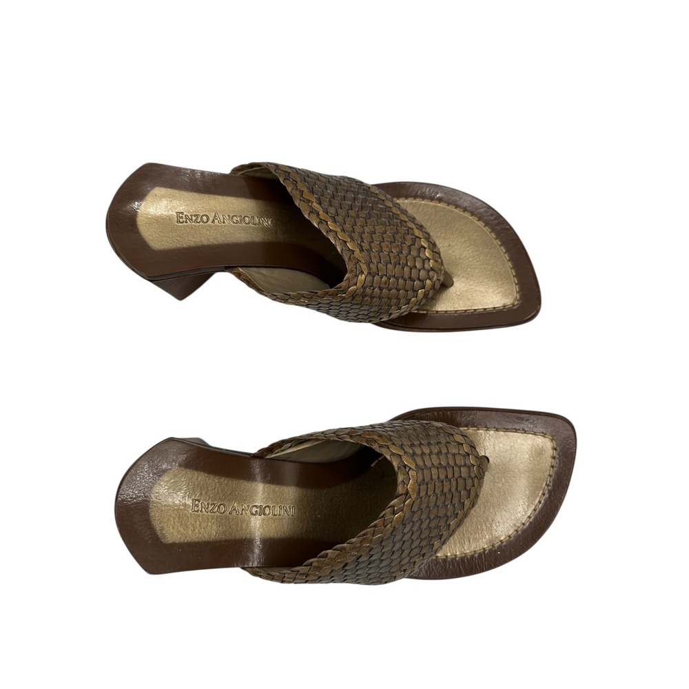 Enzo Angiolini Woven Slide Sandals Women's Size 7 M Brown Gold Block Heel - Picture 7 of 12